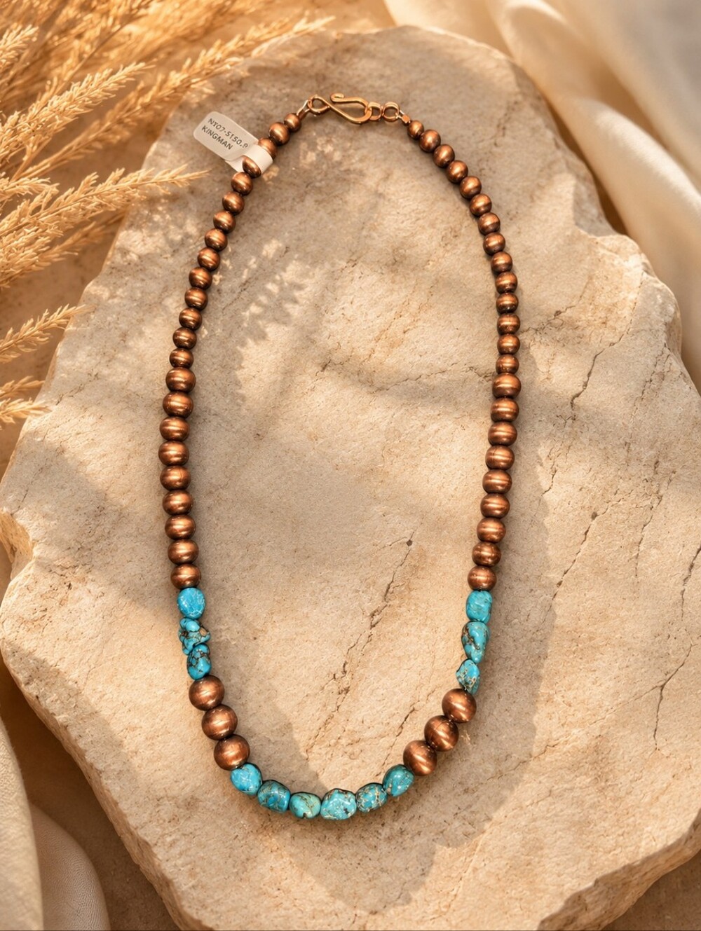 Kingman Turquoise & Copper Beaded Necklace NWT Southwestern Boho Artisan Style